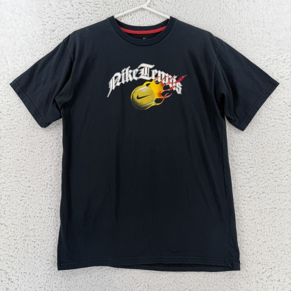 Nike Boys XL 18-20 Black Dri-FIT Tennis Flaming Ball Graphic Tee T-Shirt Tagless